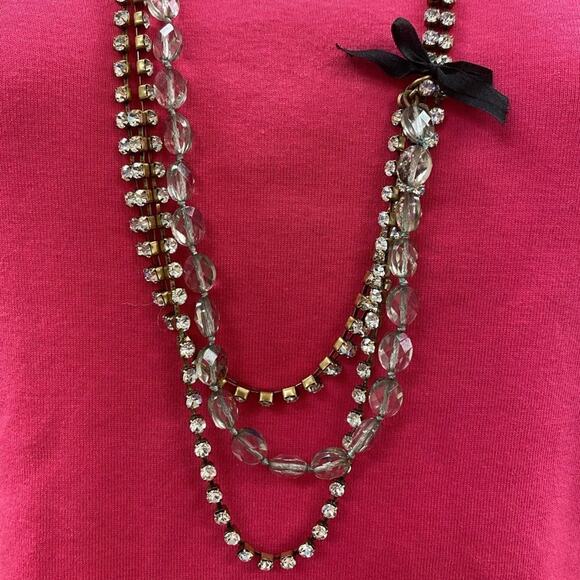 J. Crew multi strand gold, bead, and rhinestones long statement necklace - Picture 2 of 5